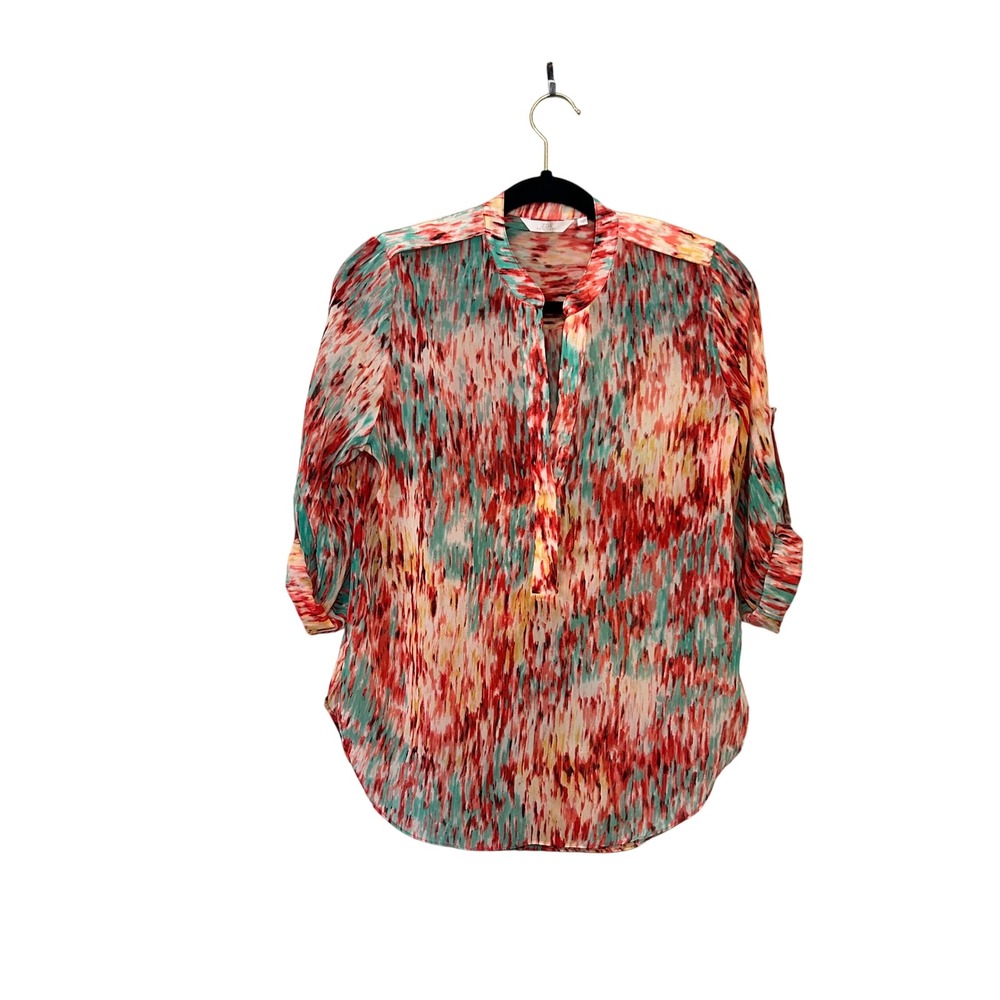 NWOT ZOA‎ New York Multicolor Abstract Blouse Women XS 3/4 Tab Sleeve